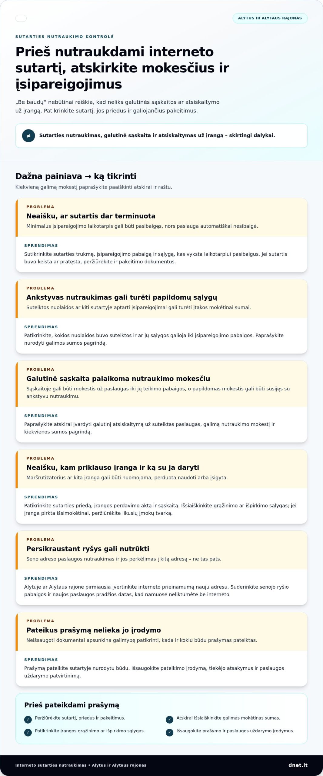 Kaip nutraukti interneto sutartį be baudų Alytuje? Žingsniai 2026 m.